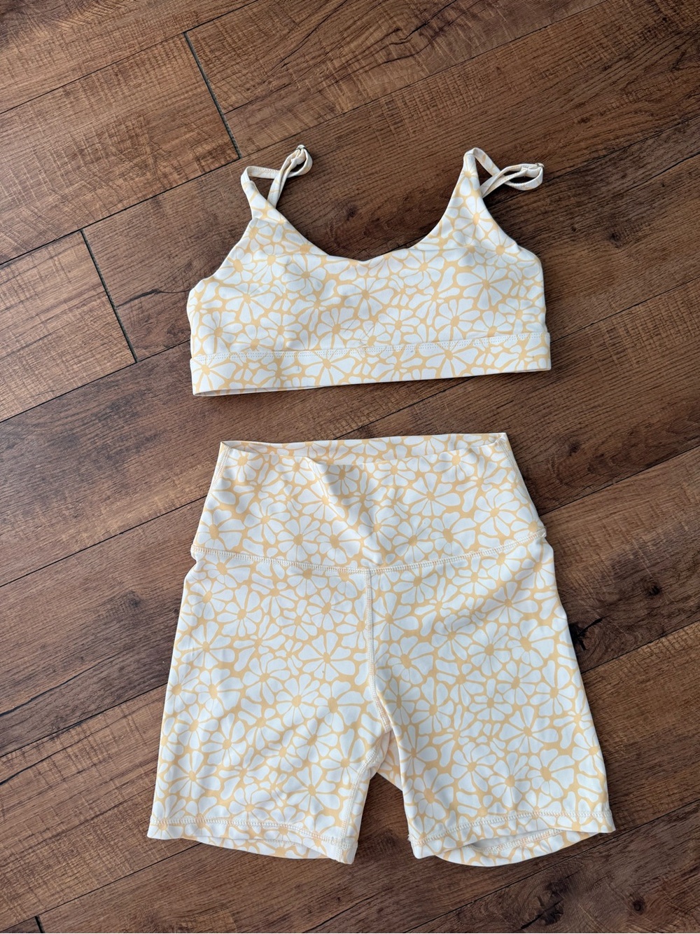 Wilo The Label Yellow Floral Bike Shorts & Crop Top Set